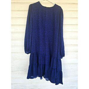 Ann Taylor Ruffle Midi Dress Blue Animal Print Cottagecore Whimsigoth Size M
